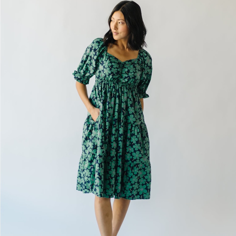 Floral Baby Doll Dress in Dark Green